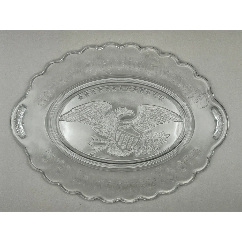 Vtg Avon 1776-1976 Bicentennial Eagle Clear Glass Oval Platter 9